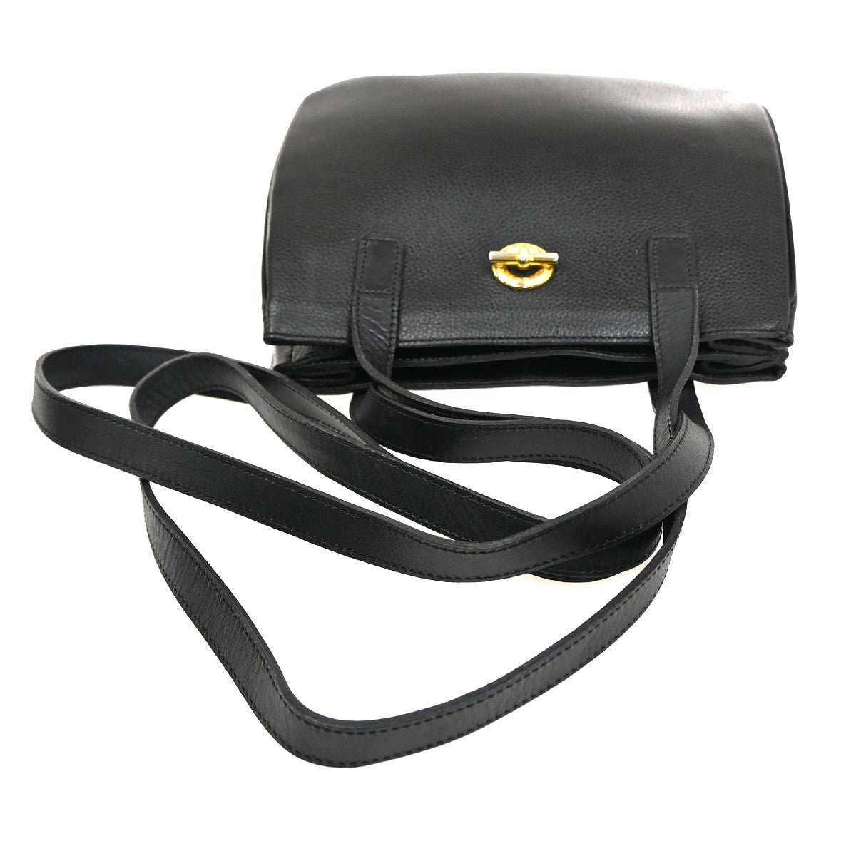 CELINE Logo Toggle Clasp Shoulder Bag Leather Black GHW France 04CA574