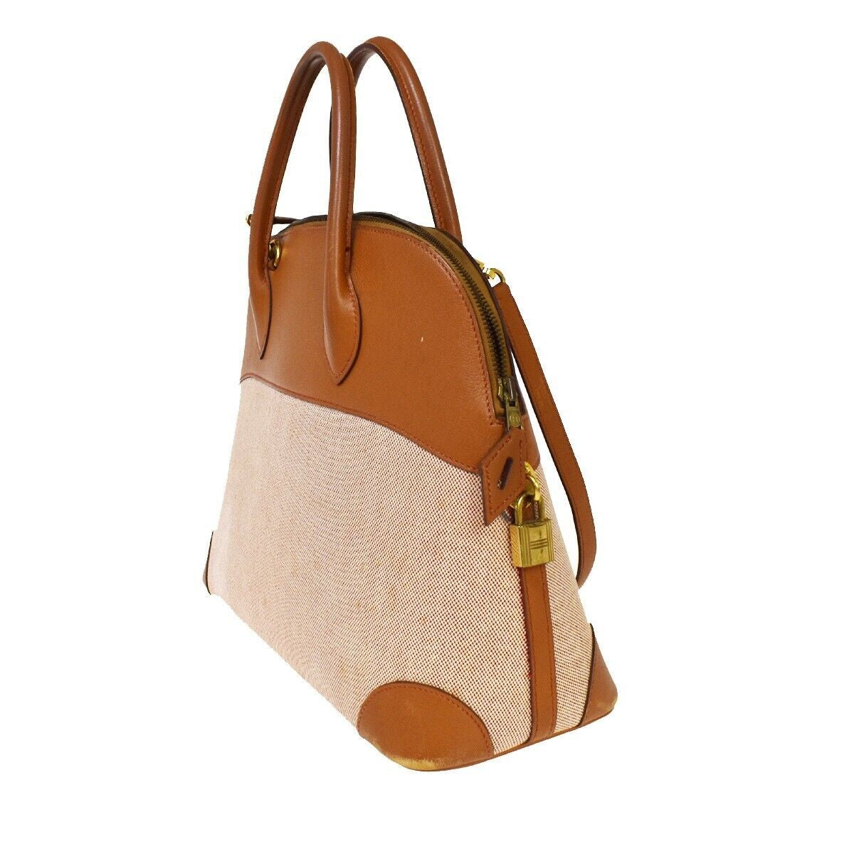 HERMES Bolide 35 Hand Bag Toile H Leather Canvas Brown Made In France 694RG054