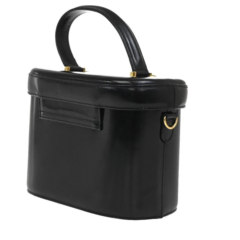 9.Live GIANNI VERSACE Sun Vanity Hand Bag Leather Black Gold-Plated 33KB766