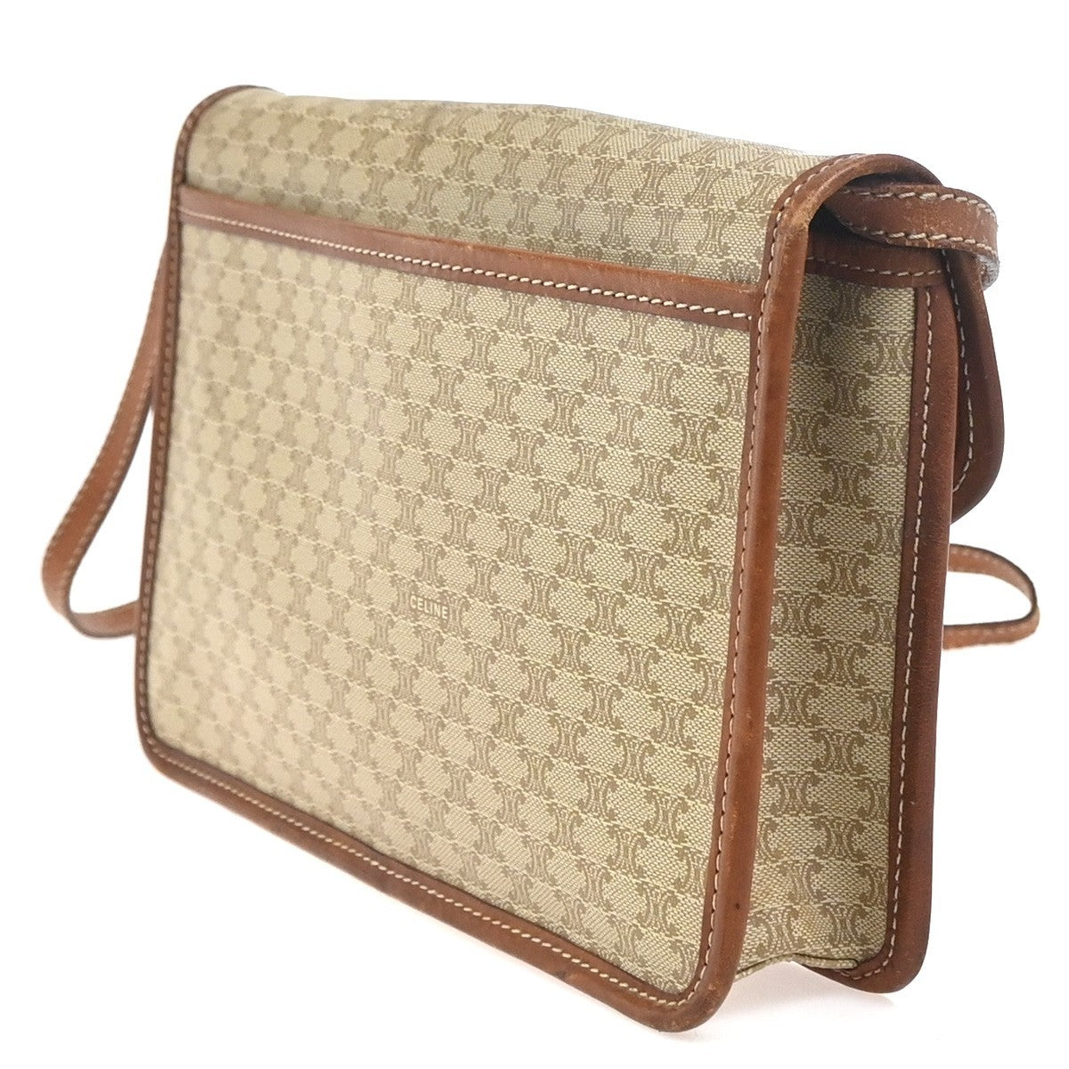 CELINE Logo Macadam Pattern Shoulder Bag PVC Leather Brown Italy 02KC764