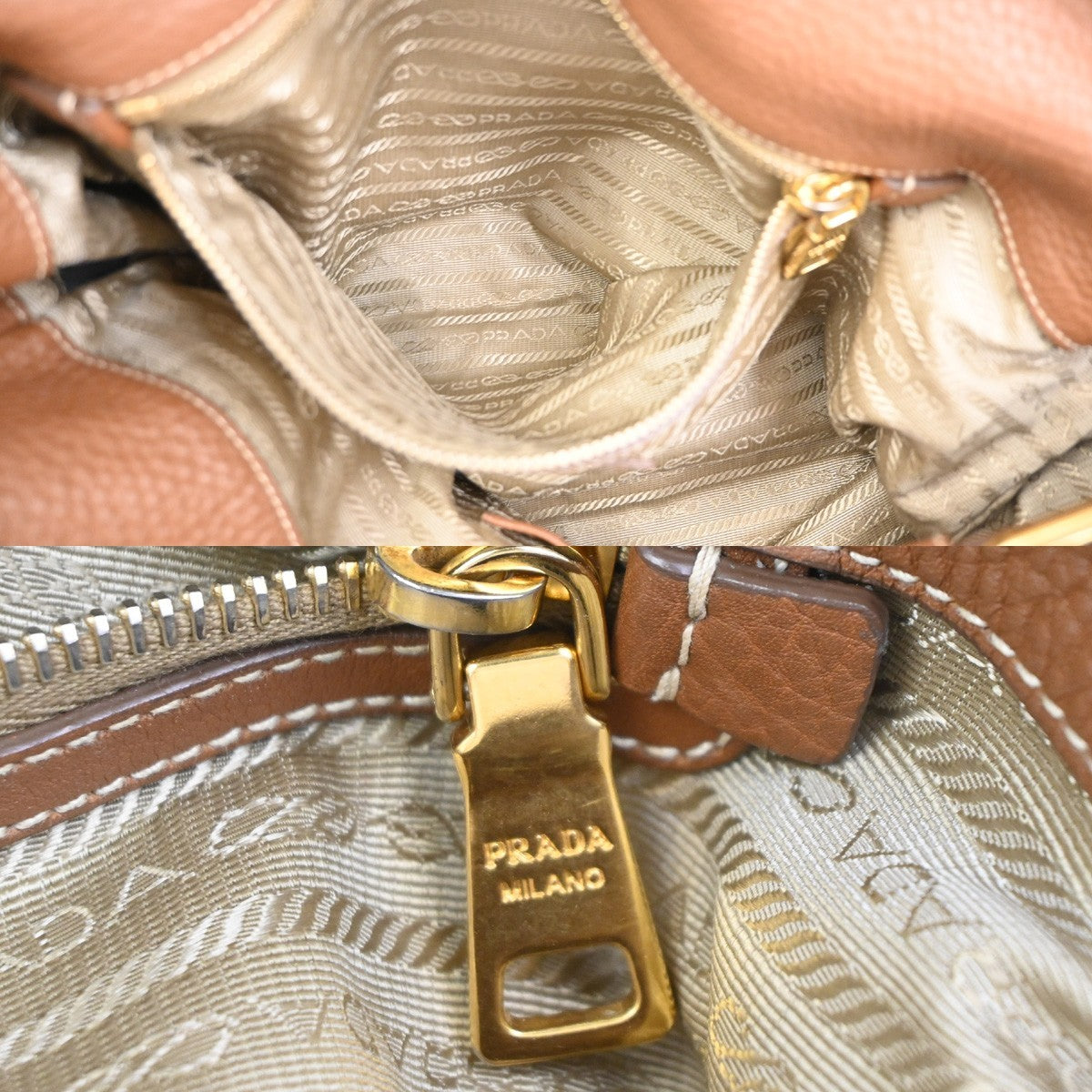 PRADA Logo Shoulder Hobo Bag Jacquard Canvas Leather Brown GHW Italy 85YH899