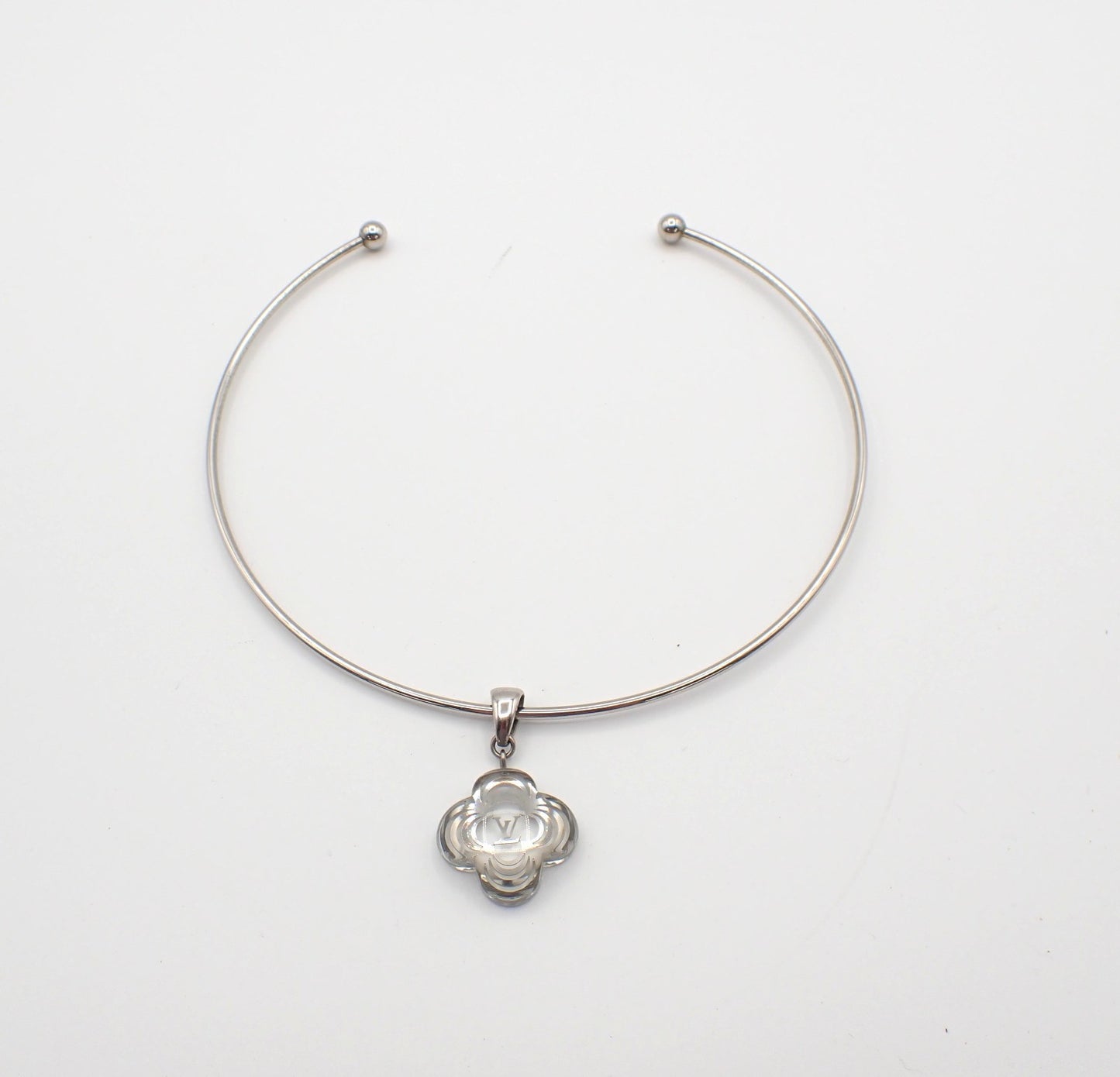 LOUIS VUITTON A La Folie Flower Resin Choker Necklace Silver M65667 64RL892