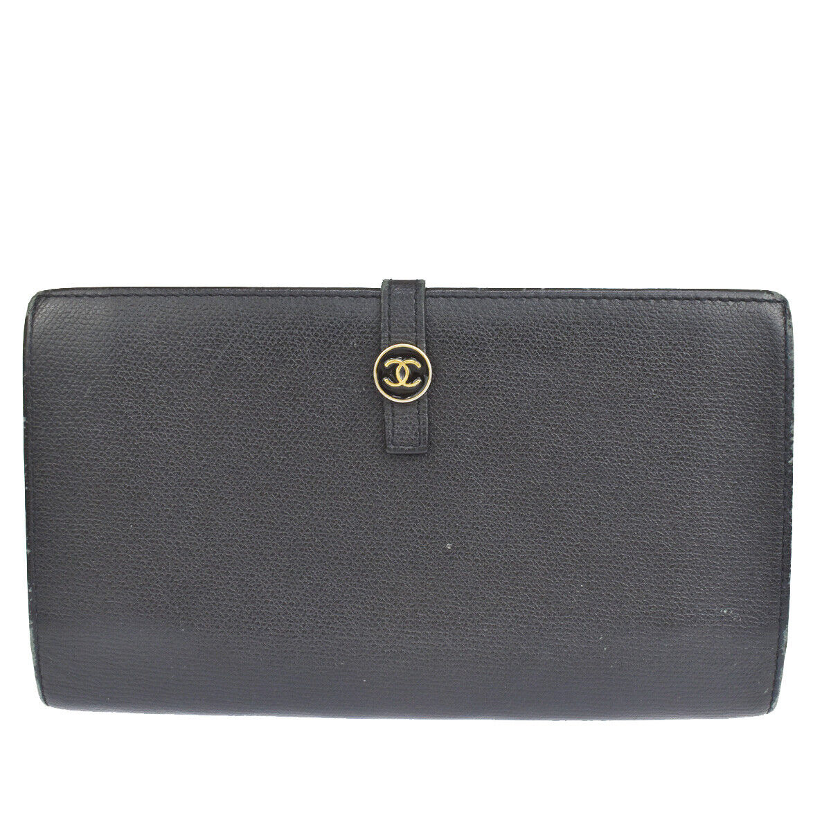 CHANEL CC Logo Long Bifold Wallet Purse Leather Black GHW France 60YC785