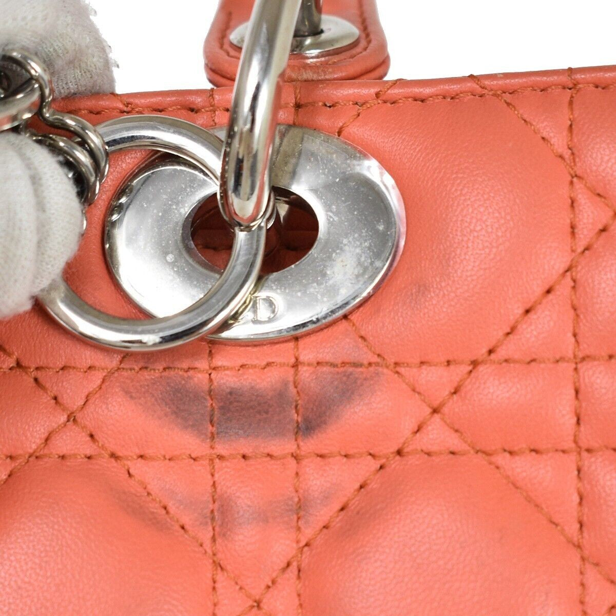 CHRISTIAN DIOR Logo Lady Cannage 2Way Shoulder Hand Bag Leather Orange 691RC569