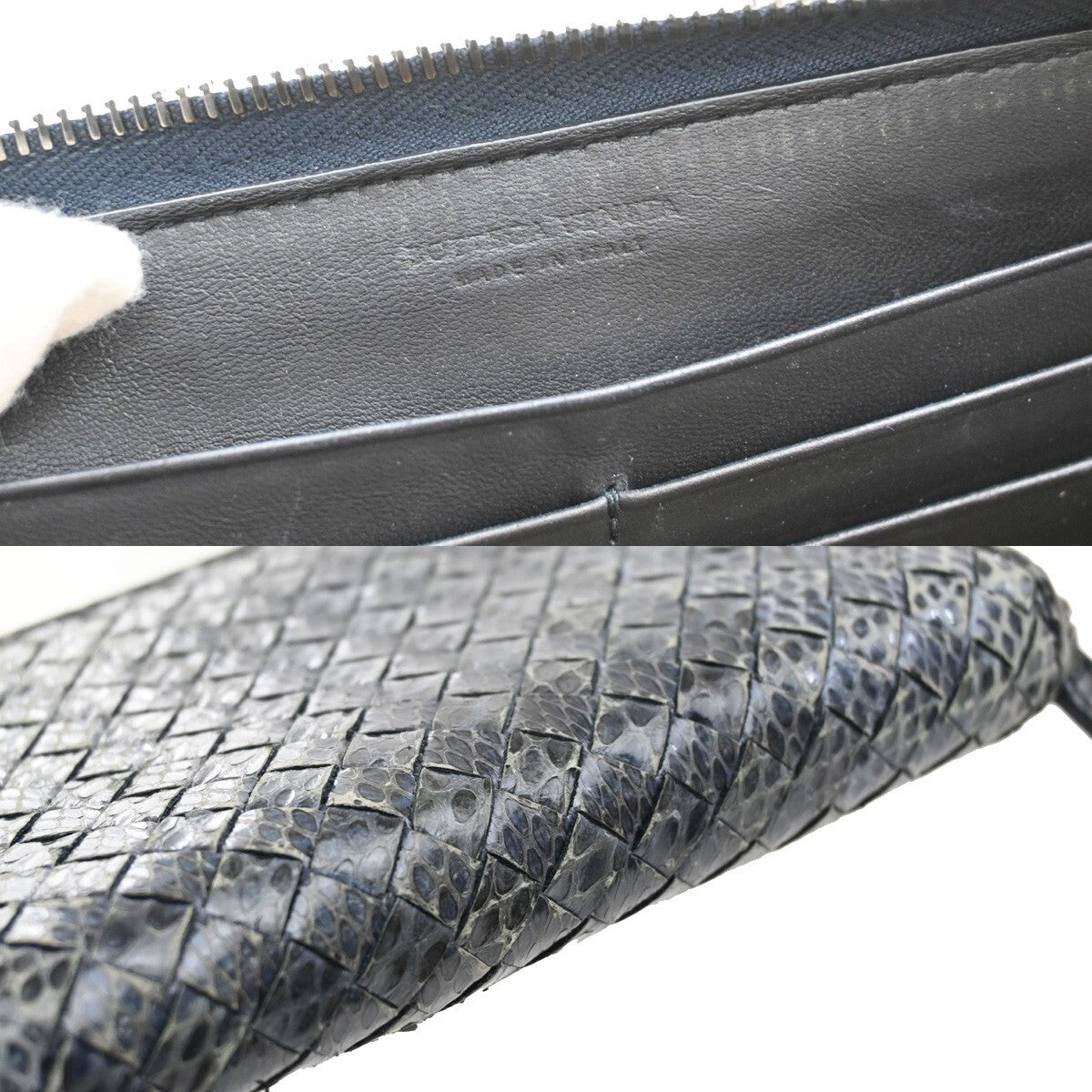 BOTTEGA VENETA Intrecciato Zip Around Long Wallet Embossing Leather Blue 69EE297