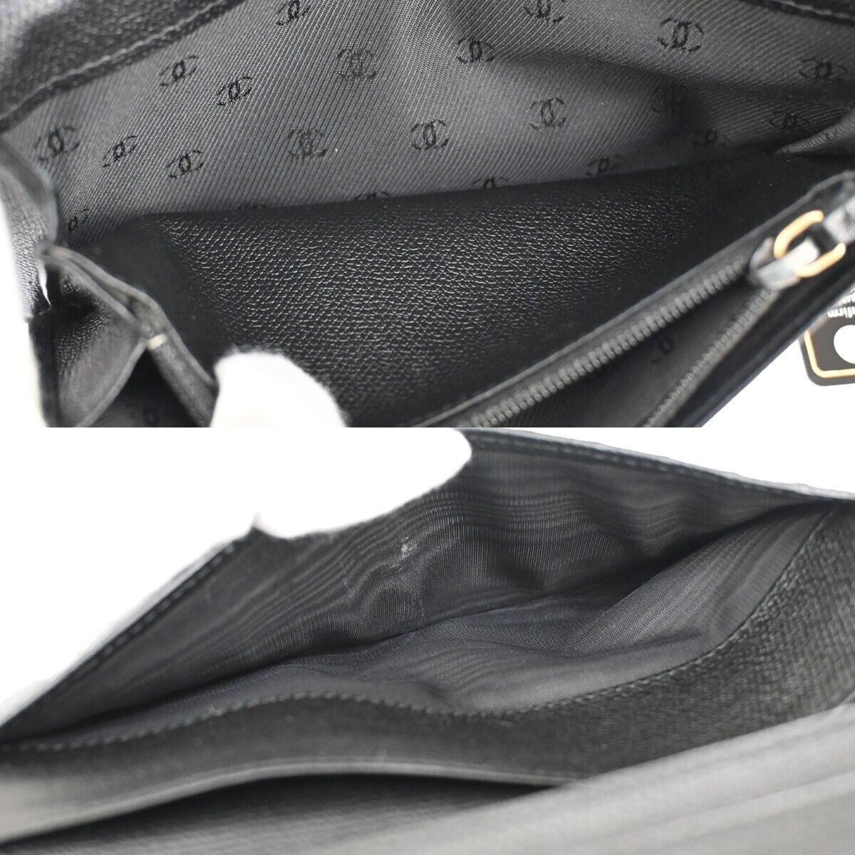 CHANEL CC Logo Long Bifold Wallet Purse Leather Black Gold Italy 66FA381
