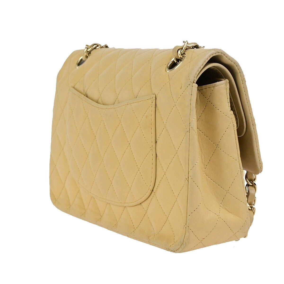 CHANEL CC Matelasse 25 Double Flap Chain Shoulder Bag Leather Beige GHW 310RK685