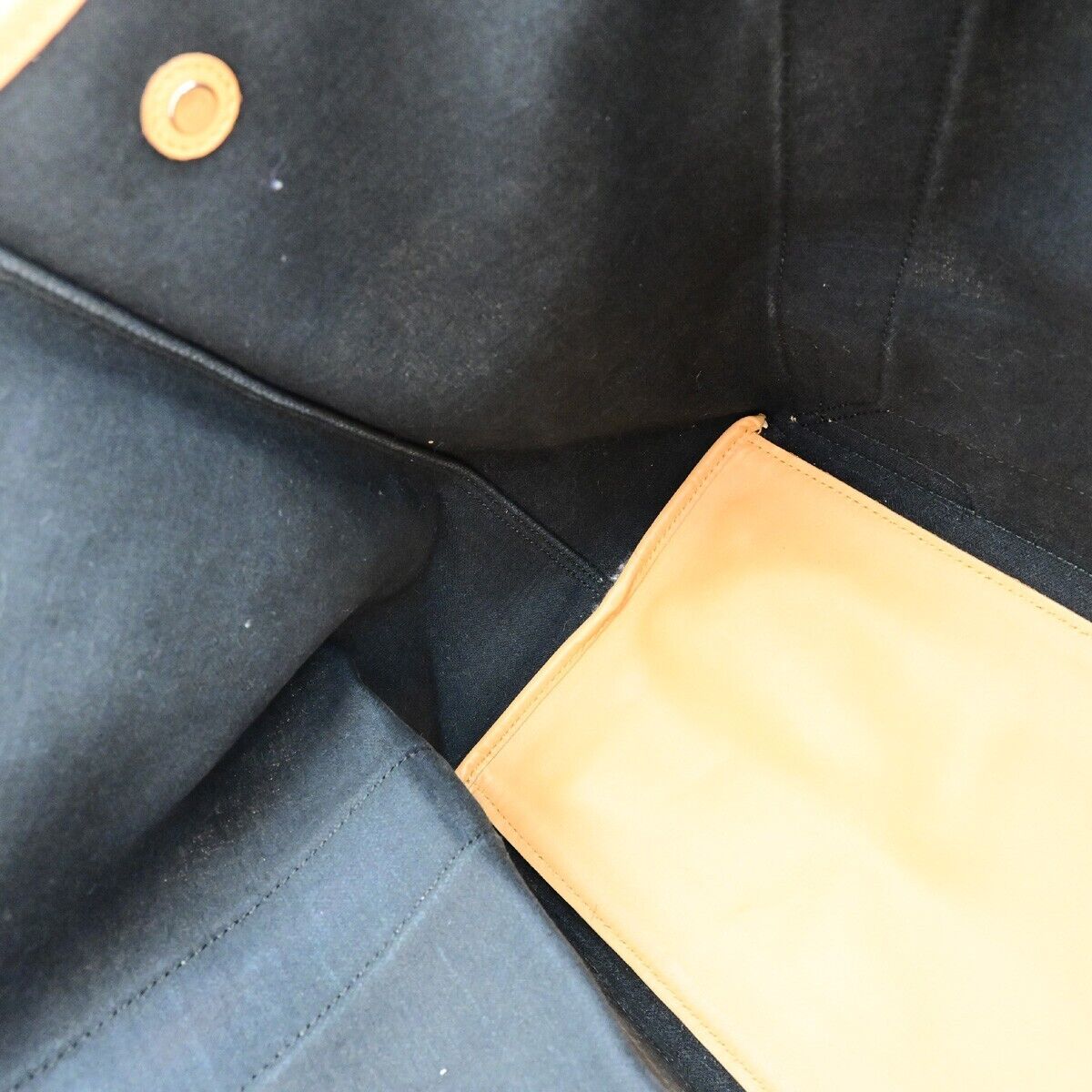 BALENCIAGA Logo Navy Cabas Shoulder Tote Bag Canvas Leather Black White 39EC740