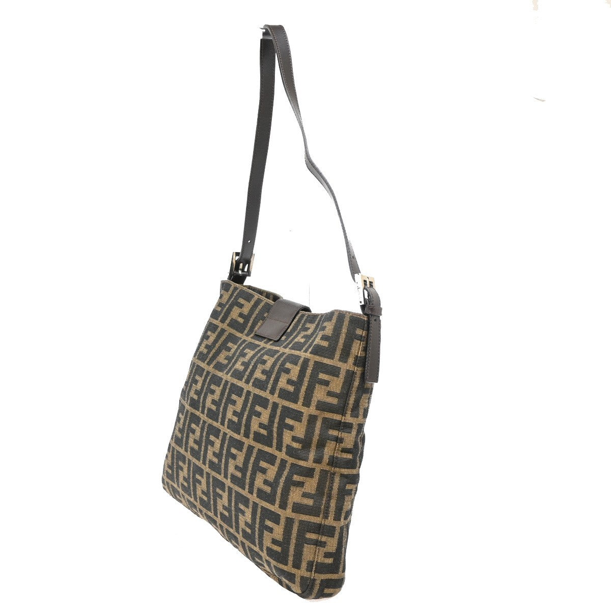 FENDI Logo Mamma Zucca Pattern Shoulder Bag Canvas Leather Brown Italy 28RF622