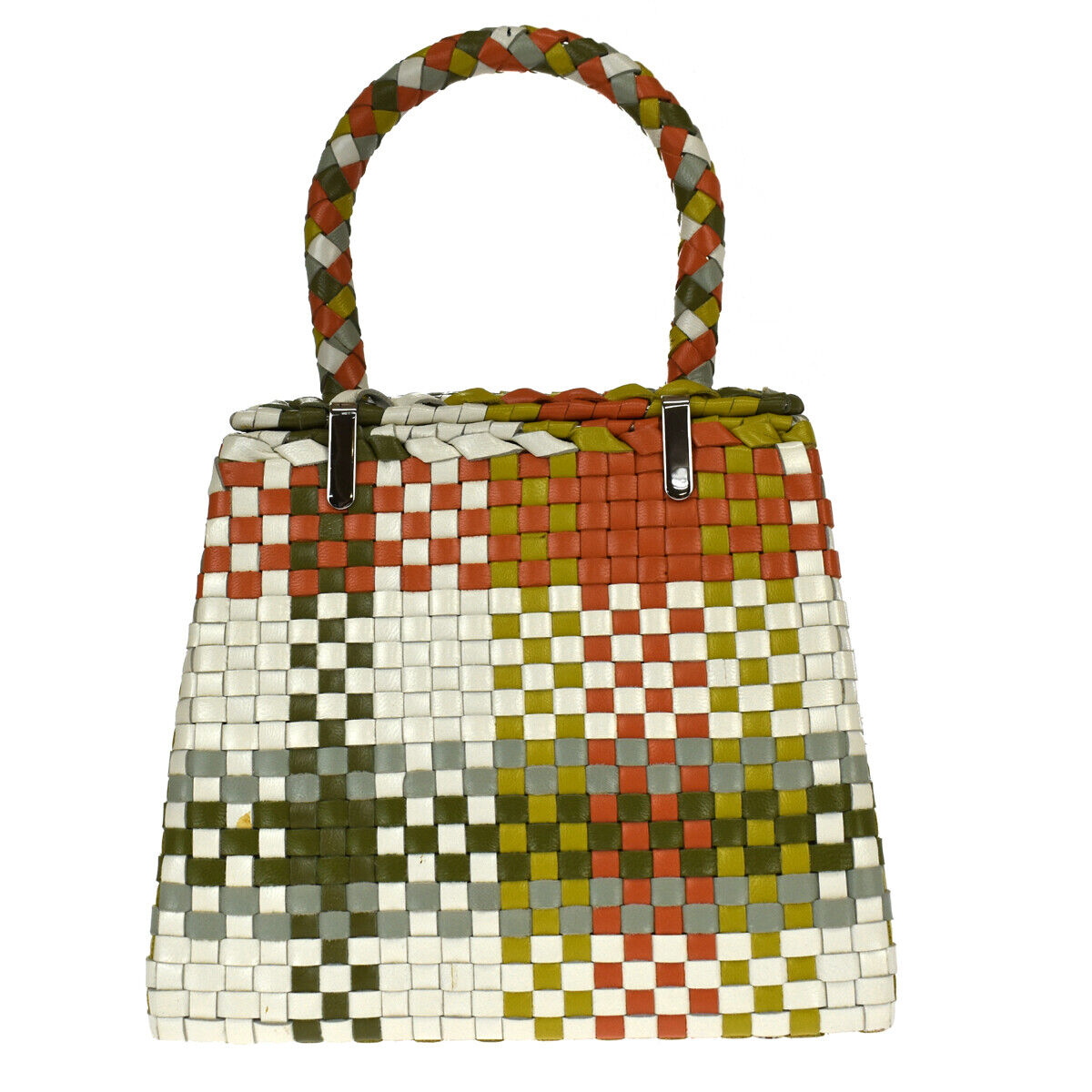 SALVATORE FERRAGAMO GANCINI HAND BAG LEATHER WHITE GREEN ORANGE ITALY 52LB626