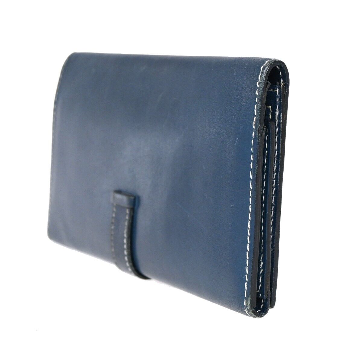 HERMES H Logo Bearn Long Trifold Wallet Purse ▢H Box Calf Leather Blue 82HB258