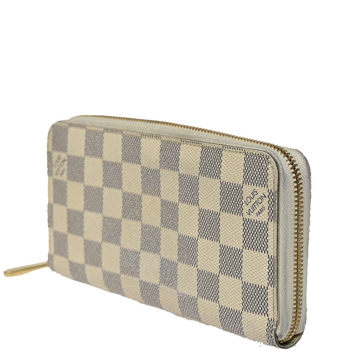 LOUIS VUITTON Long Zippy Wallet Purse Damier Azur Leather White N60019 32SH751