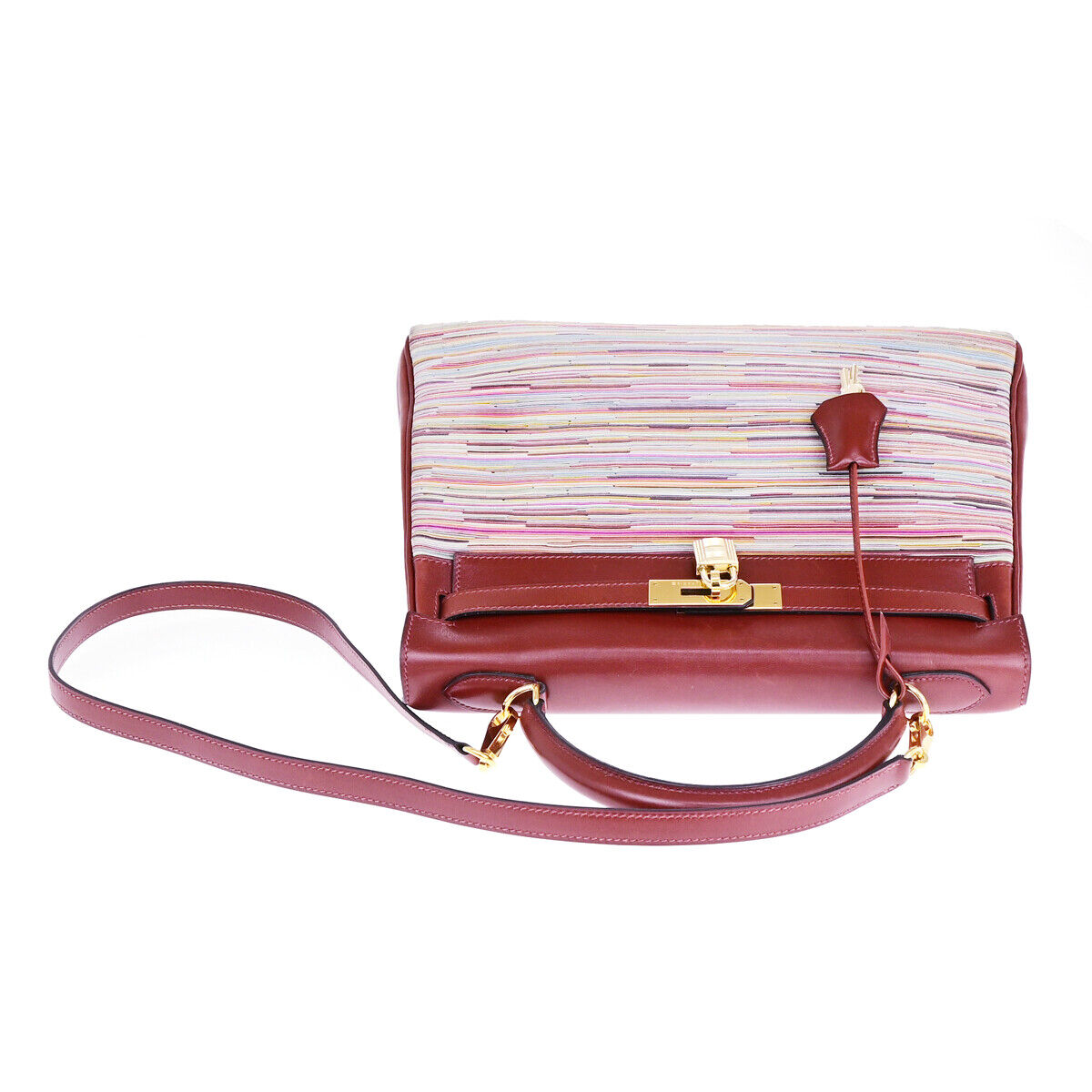 HERMES Kelly 32 Retourne 2Way Hand Bag □F Vibrato Leather Rouge H GHW 6030RK681