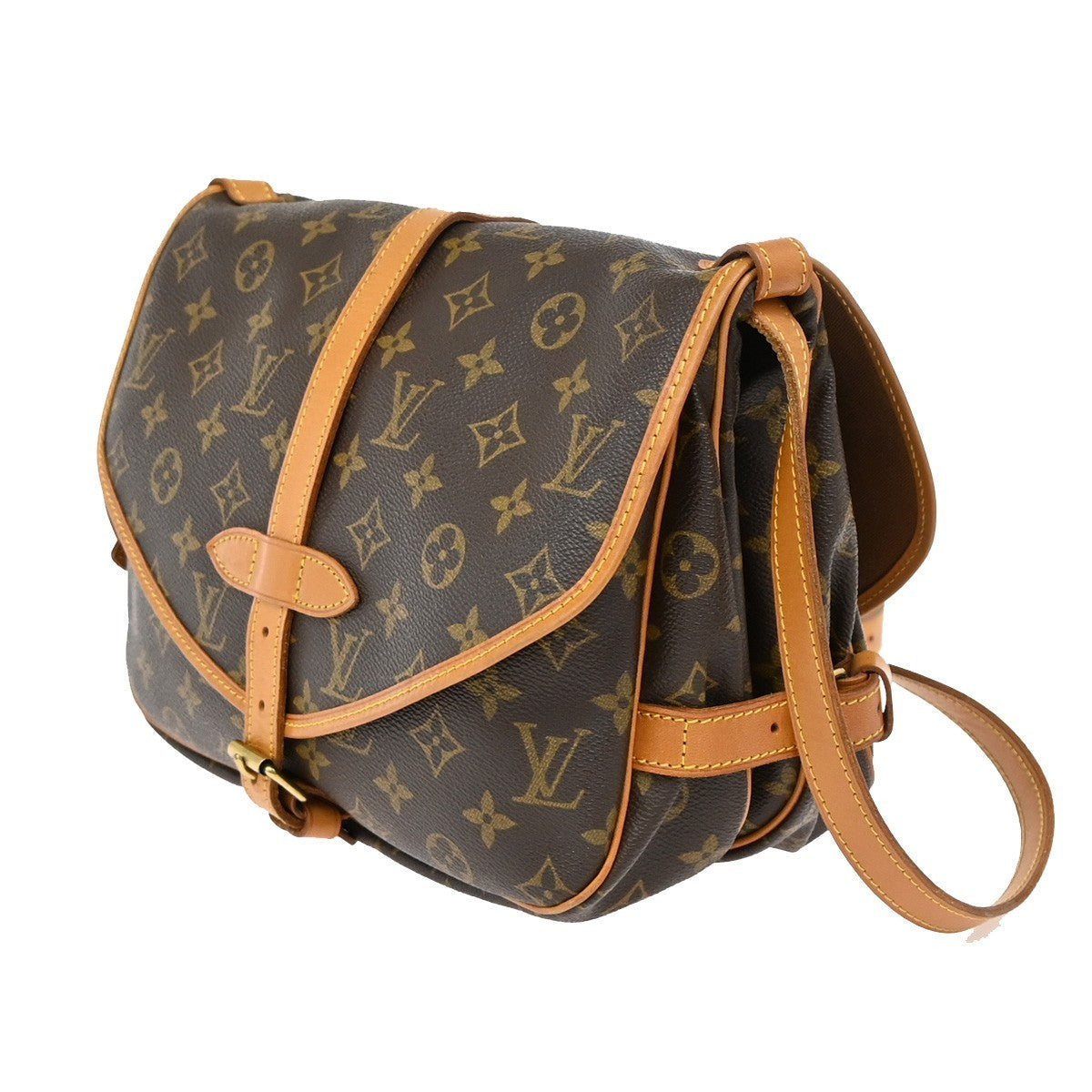 LOUIS VUITTON Logo Saumur 30 Shoulder Bag Monogram Leather Brown M42256 98TA025