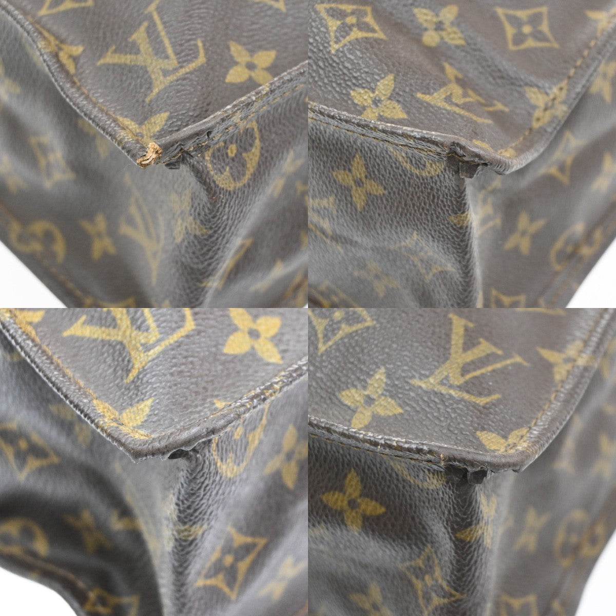 LOUIS VUITTON Logo Sac Plat Hand Tote Bag Monogram Leather Brown M51140 30MA614