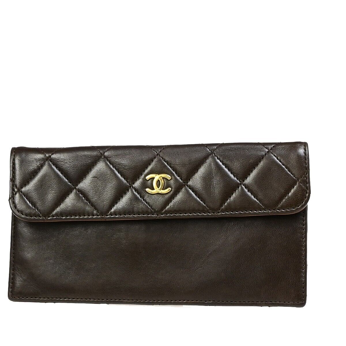 CHANEL CC Logo Matelasse Mini Pouch Wallet Coin Case Leather Brown Gold 62EB312