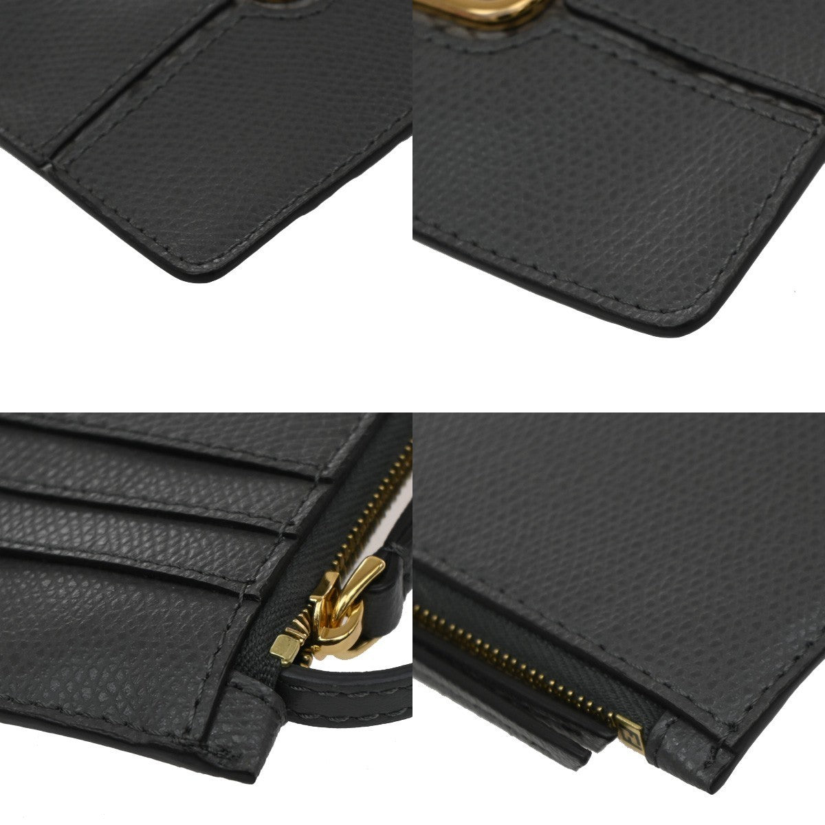 FENDI O' Lock Fragment Case Coin Wallet Purse Leather Grey Gold Italy 30KP201