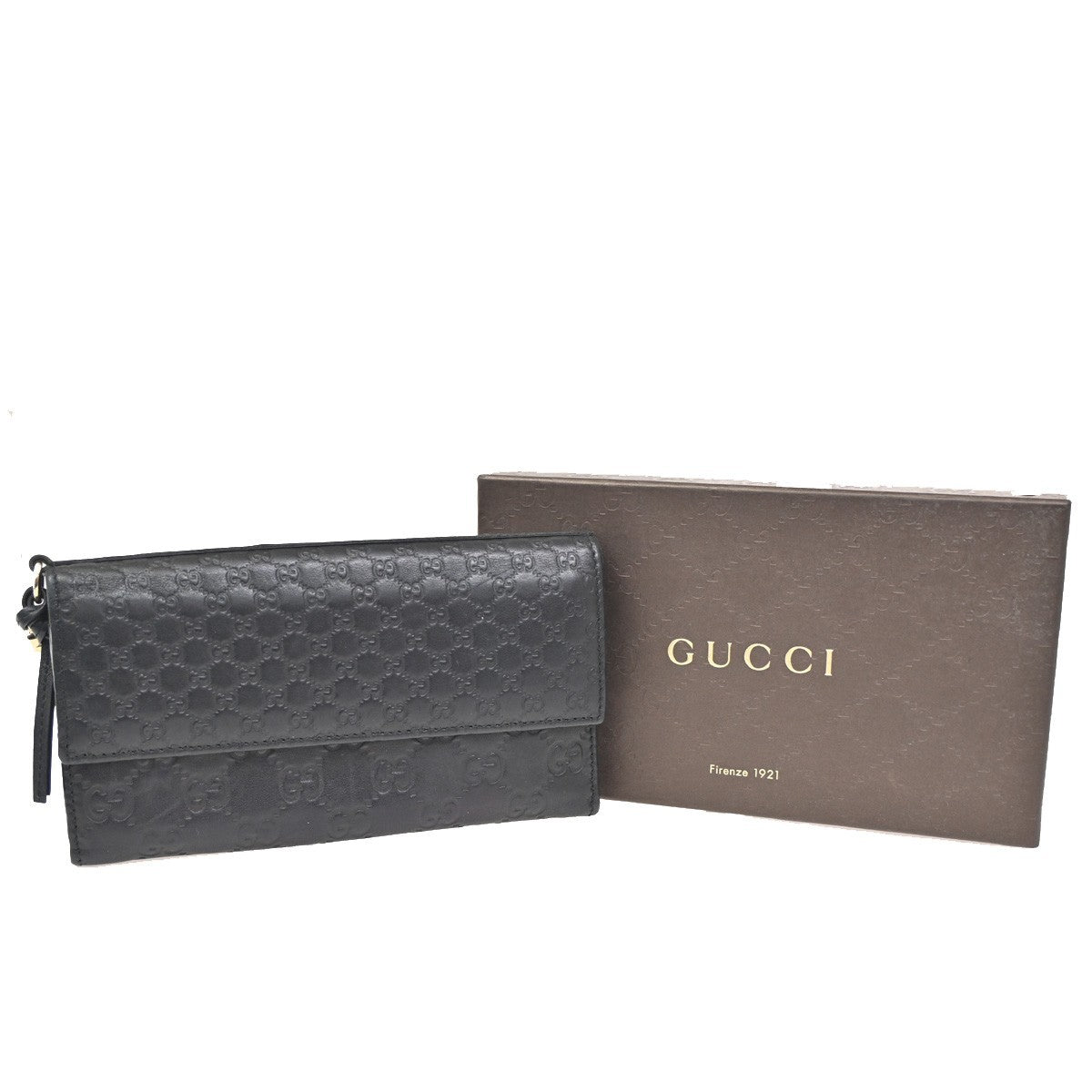 GUCCI Logo Micro Guccissima GG Pattern Long Wallet Leather Black GHW 32KC169