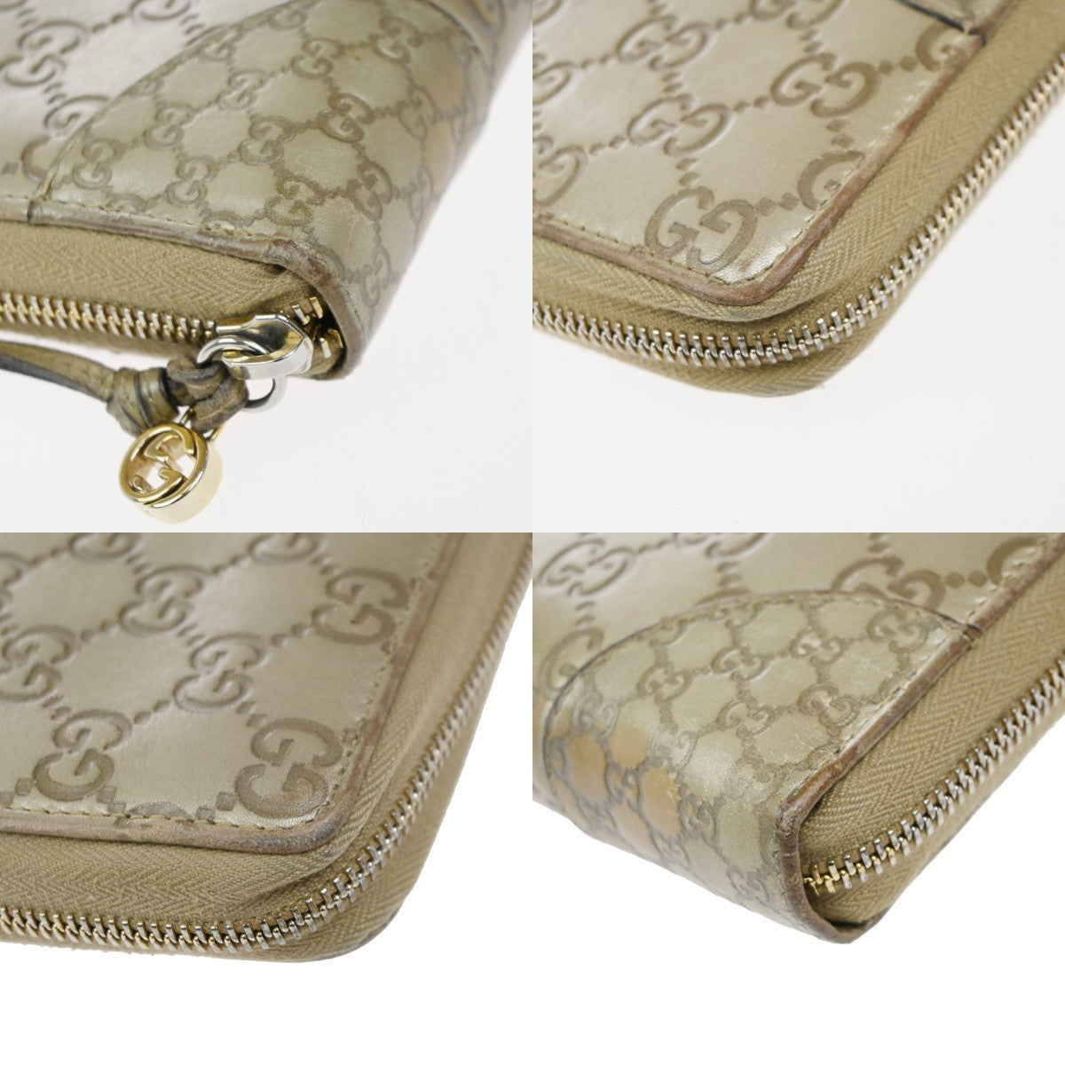 GUCCI Logo Guccissima GG Pattern Long Zipper Wallet Leather Beige GHW 09KP533