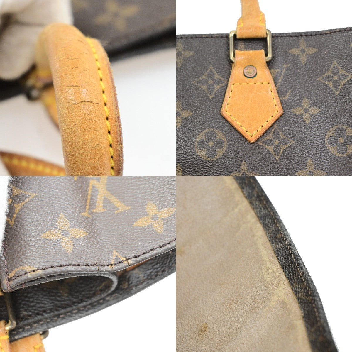 LOUIS VUITTON Logo Sac Plat Hand Tote Bag Monogram Leather Brown M51140 64PA102