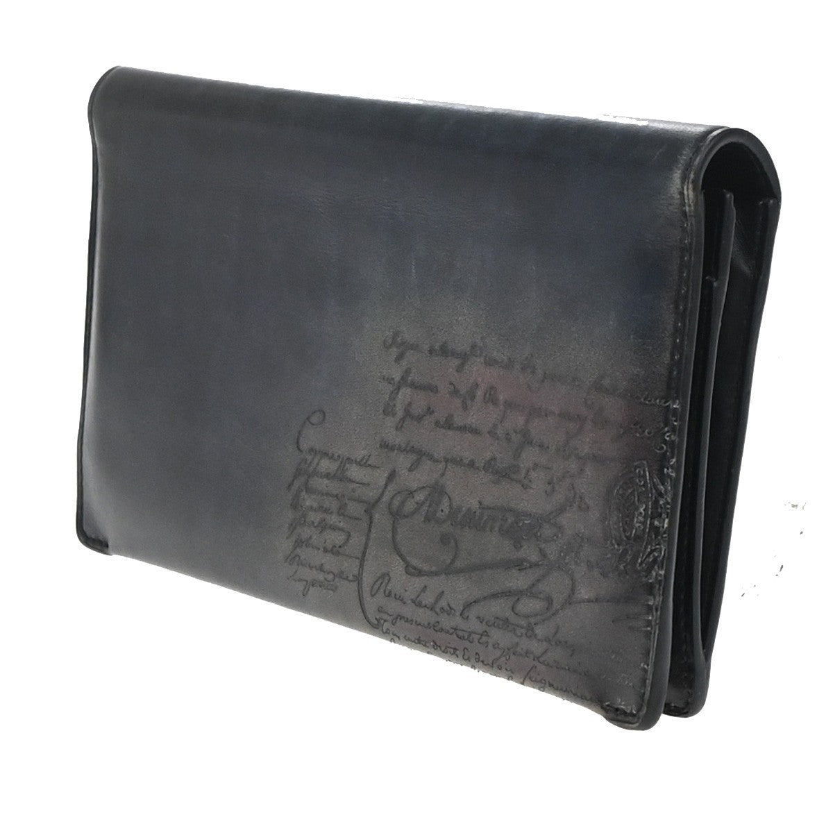 BERLUTI Itauba Scritto Calligraphy Long Bifold Wallet Leather Navy Blue 34EG139