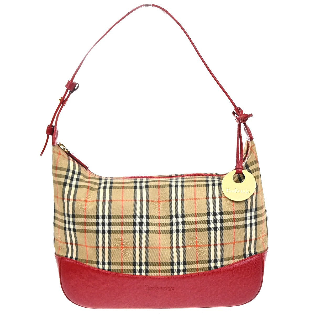 Burberrys Logo Nova Check Shoulder Hand Bag Canvas Leather Beige Red GHW 32RL976