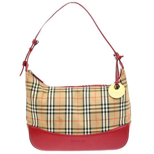 Burberrys Logo Nova Check Shoulder Hand Bag Canvas Leather Beige Red GHW 32RL976