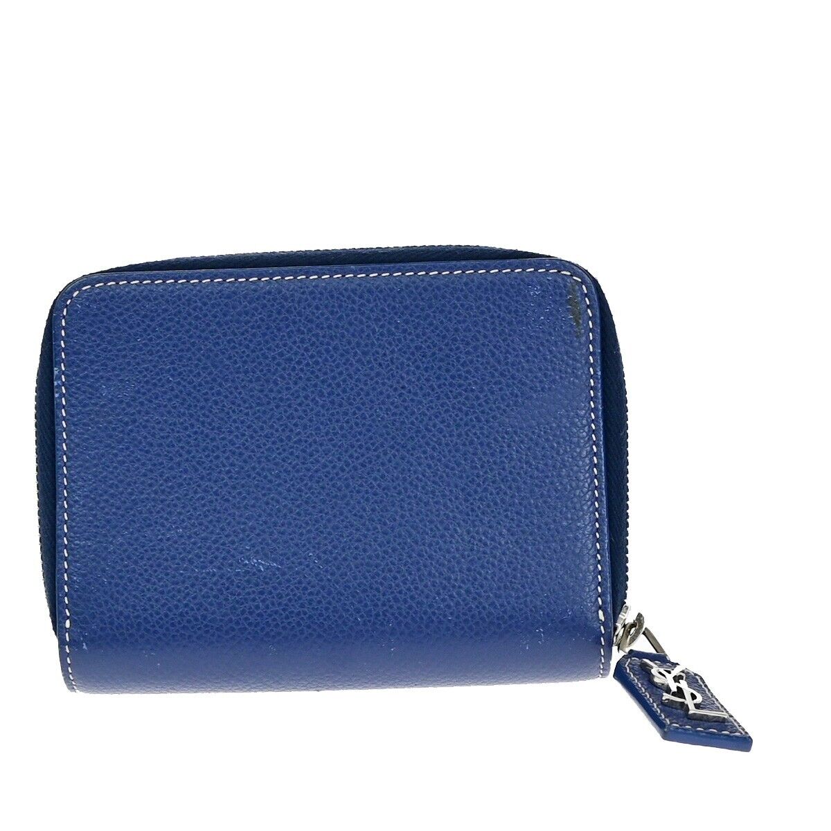 SAINT LAURENT Logo Bifold Wallet Purse Leather Blue SHW Made in Italy 65EB003