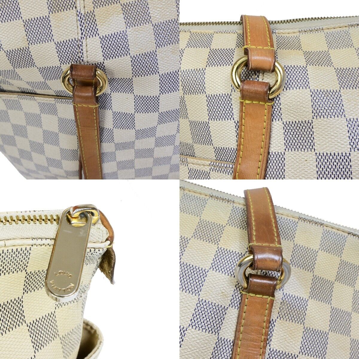 LOUIS VUITTON Totally MM Shoulder Bag Damier Azur Leather White N51262 83EB760
