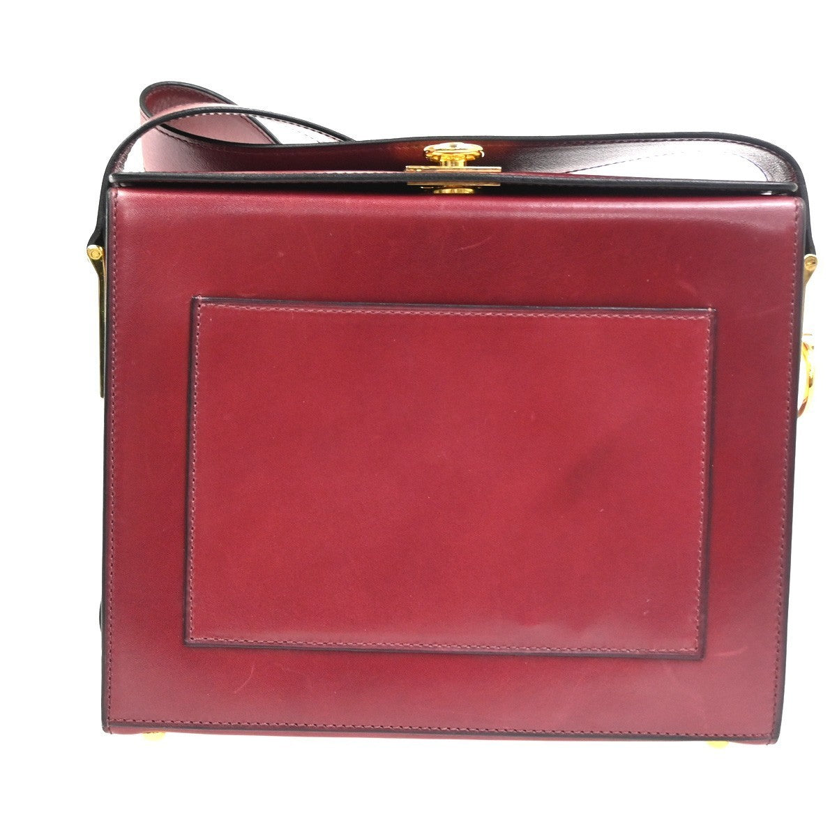CELINE Logo Ring Shoulder Box Bag Leather Burgundy Italy GHW 38CA859