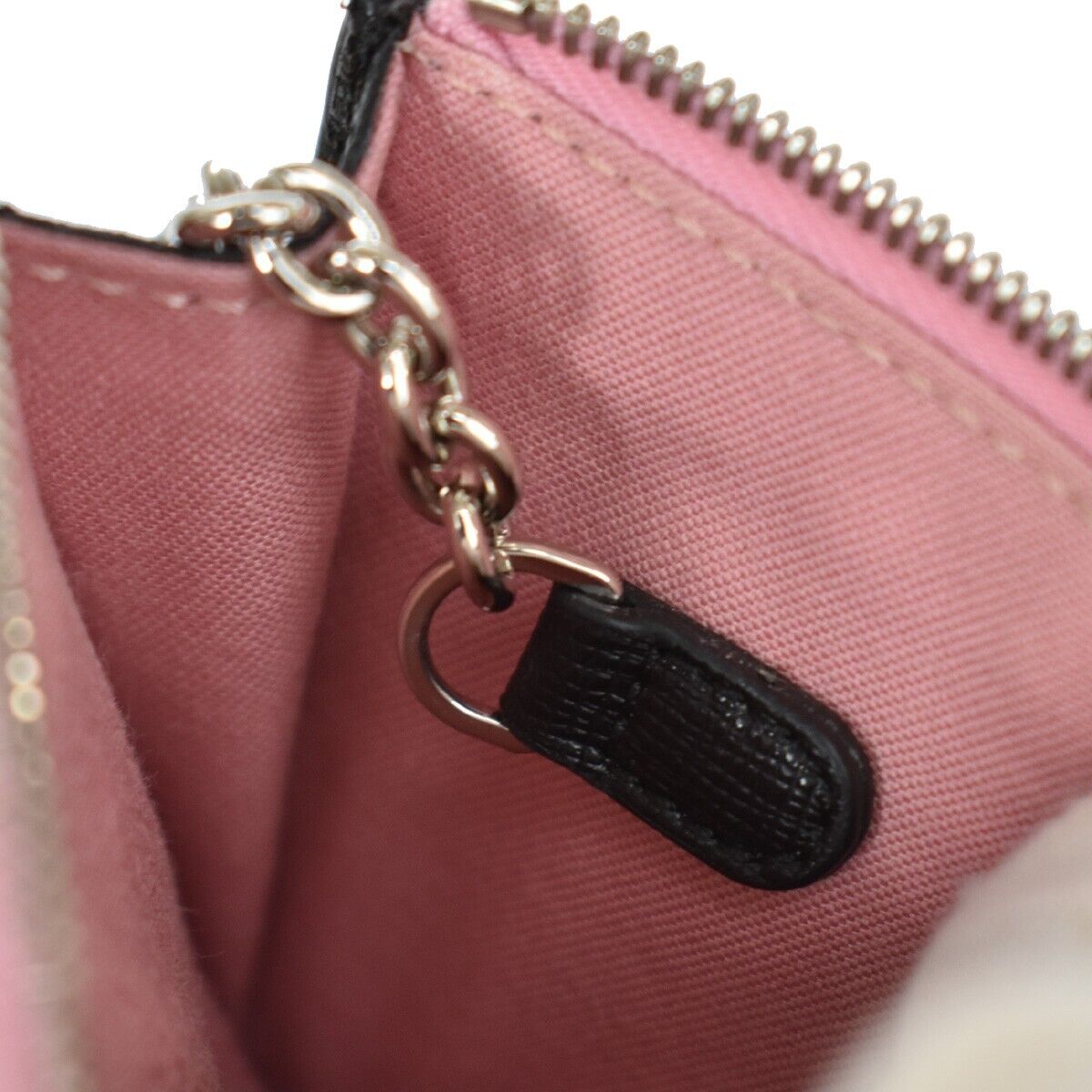 FENDI BAG BUGS Monster Coin Wallet Key Clip Leather Black Pink Silver 66YD090