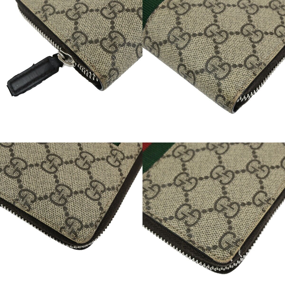 GUCCI Sherry GG Pattern Long Zipper Around Wallet Supreme Leather Brown 65EC844