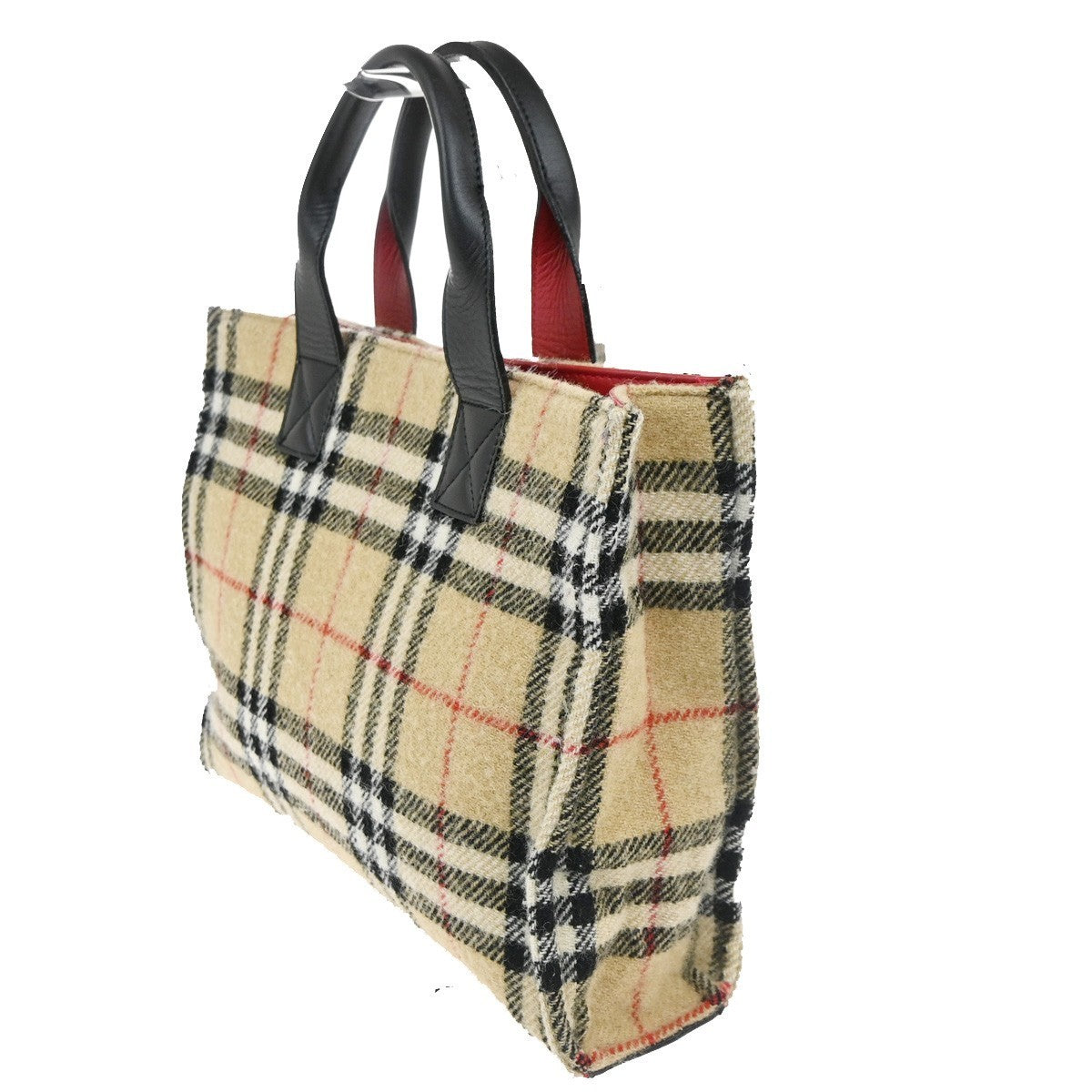 Burberrys Blue Label Nova Check Hand Tote Bag Wool Leather Beige Japan 62MA153