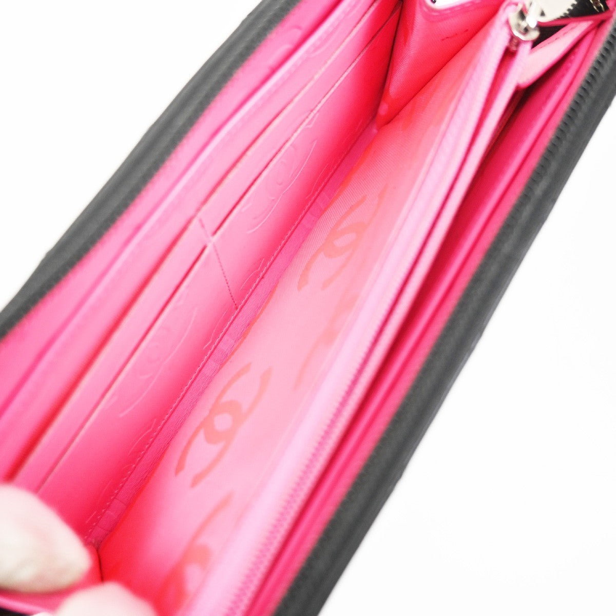 CHANEL CC Cambon Line Zip Around Long Wallet Patent Leather Black Spain 79MA496
