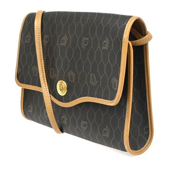 CHRISTIAN DIOR Honeycomb Shoulder Bag PVC Leather Brown Gray GHW 31CB033