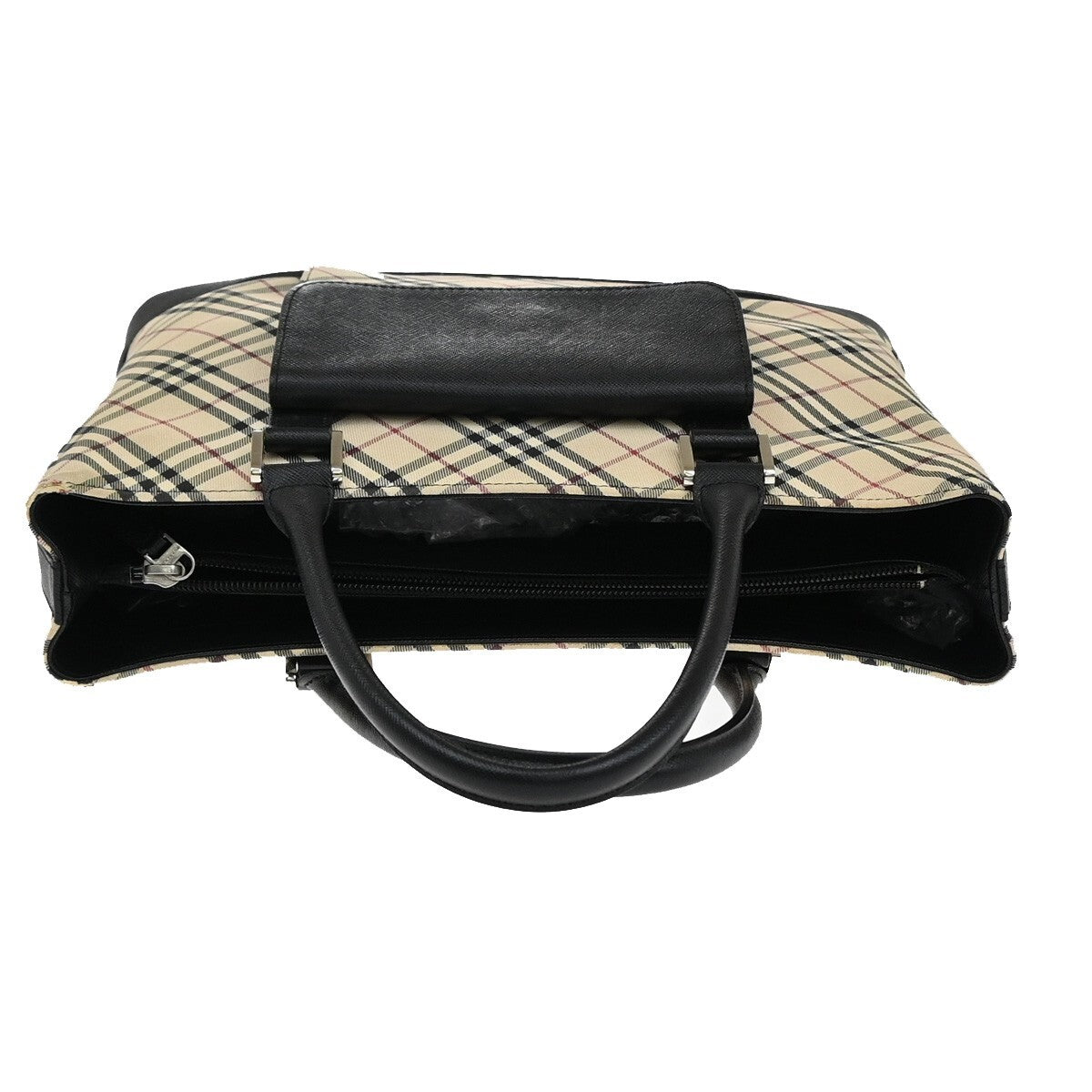 BURBERRY Logo Nova Check Hand Tote Bag Canvas Leather Beige Black Silver 69FB657