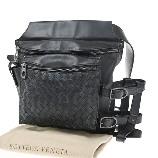 BOTTEGA VENETA Logo Intrecciato Body Bum Bag Leather Black Italy 12RL727