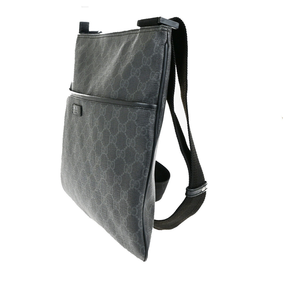 GUCCI Logo GG Pattern Crossbody Shoulder Bag PVC Leather Black Italy 10RK725