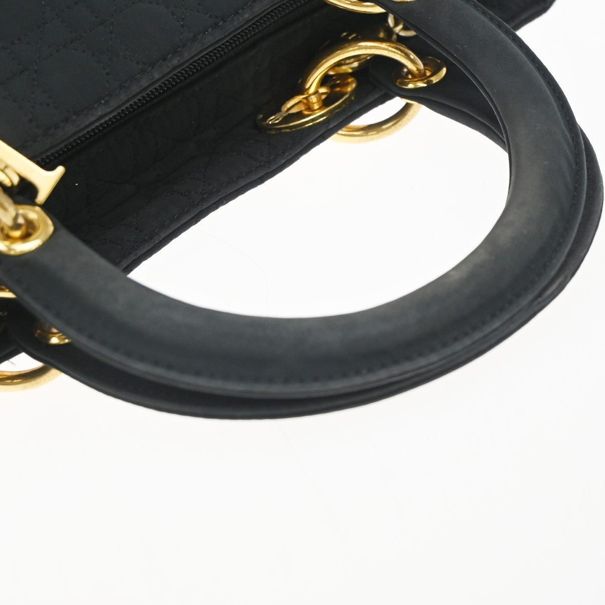 CHRISTIAN DIOR Logo Lady Cannage Hand Bag Nylon Leather Black GHW Italy 70EG292