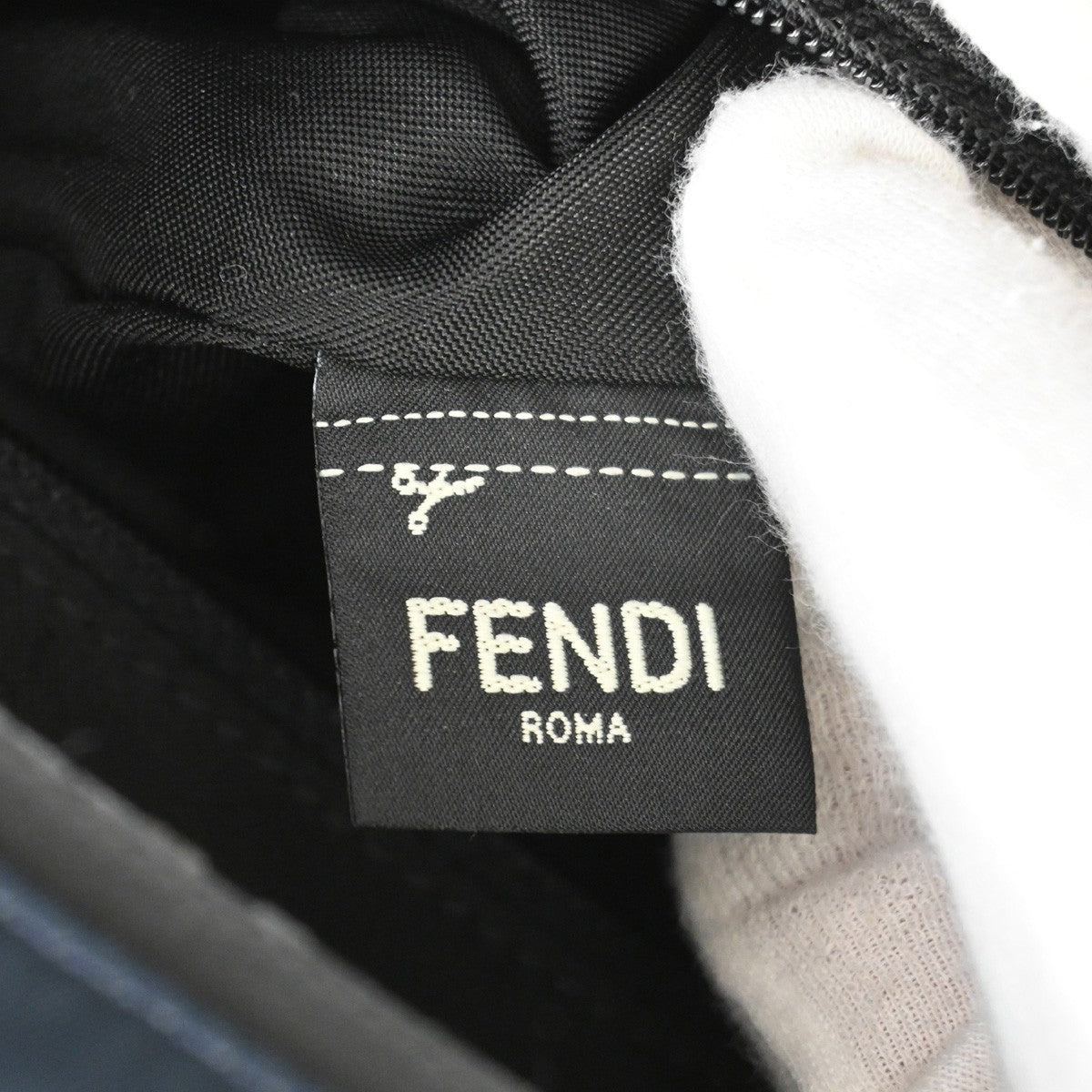 FENDI Logo Backpack Bag Nylon Canvas Leather Navy Blue Black SHW Italy 77TA682