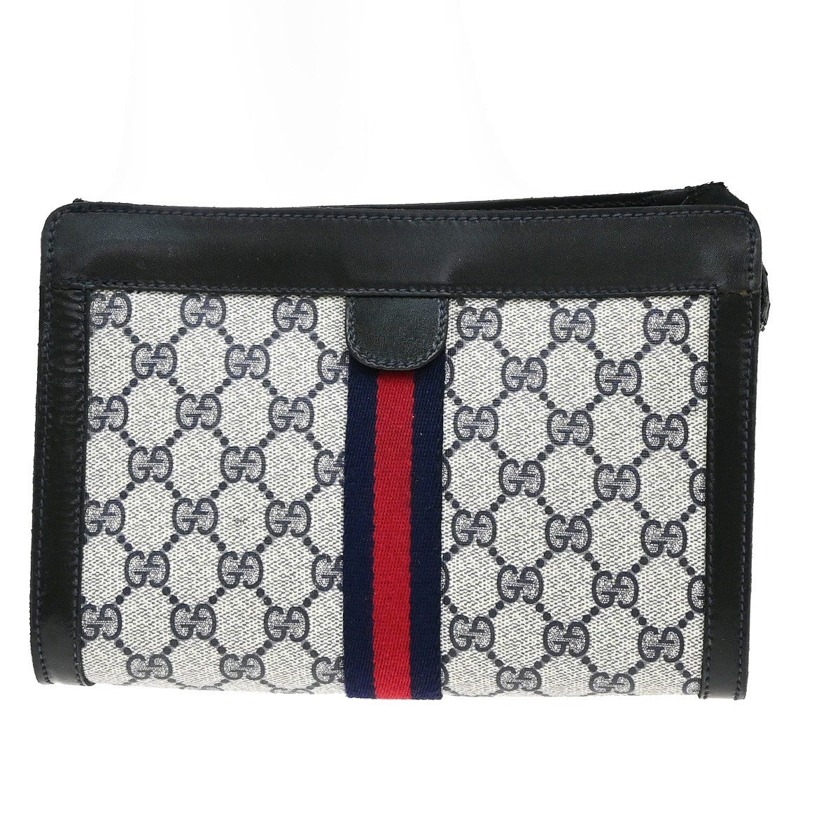 GUCCI Parfums Sherry 2Way Clutch Shoulder Bag PVC Leather Navy Blue 01EF919
