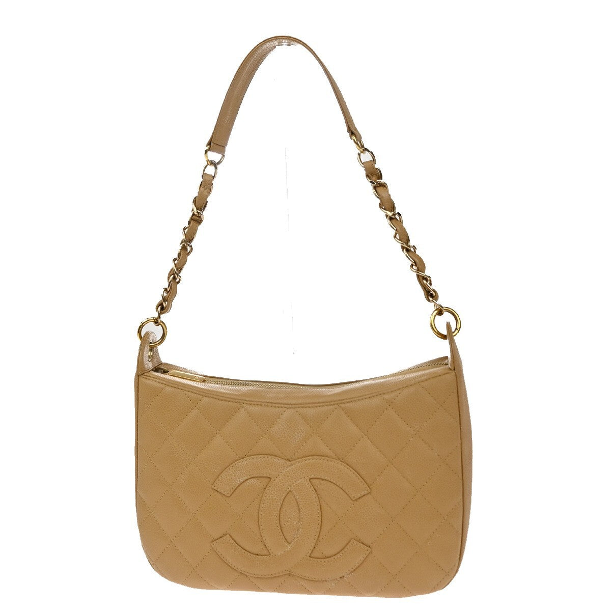 CHANEL Timeless CC Matelasse Chain Shoulder Bag Calfskin Leather Beige 813RF263