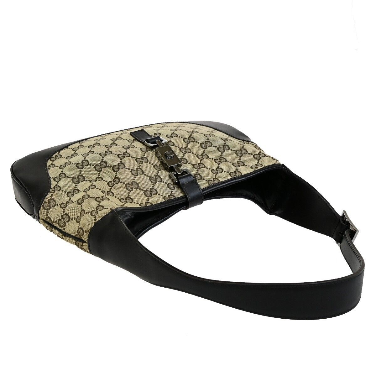 GUCCI GG Pattern Jackie Shoulder Bag Canvas Leather Brown Silver Italy 87FB348