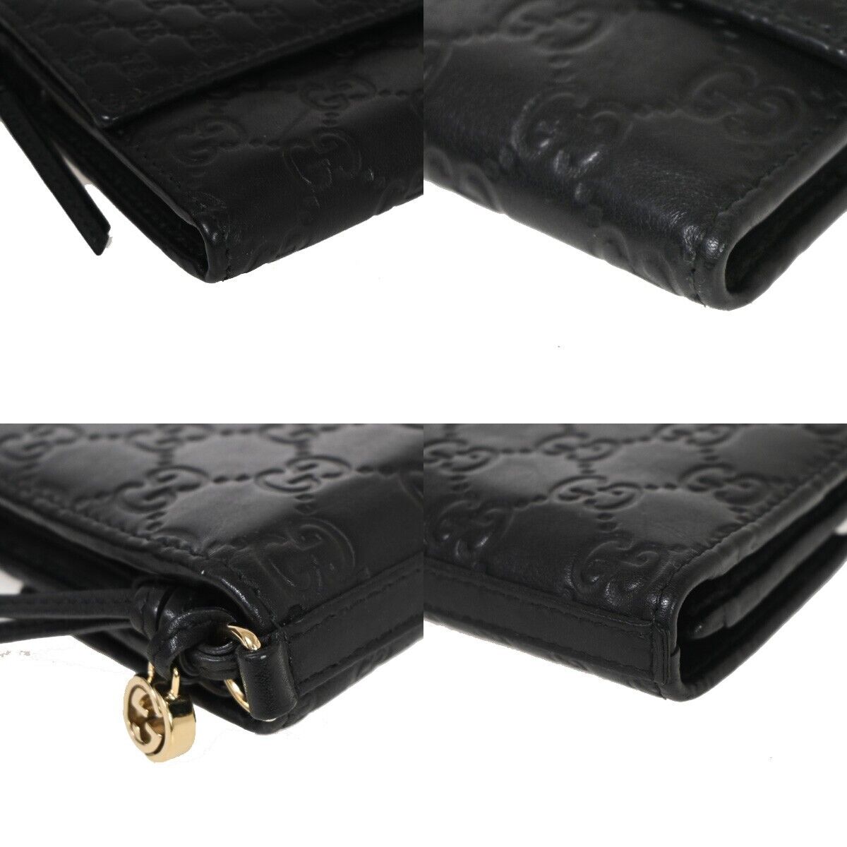 GUCCI Micro Guccissima GG Pattern Long Bifold Wallet Leather Black Gold 32EA632