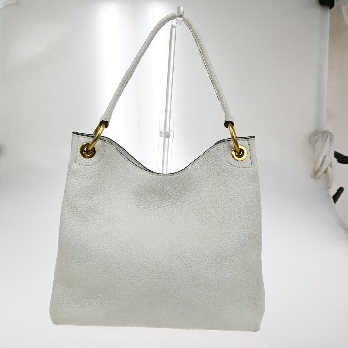 PRADA  Embossing LOGO One Shoulder Tote Bag Leather White GHW 12TA705