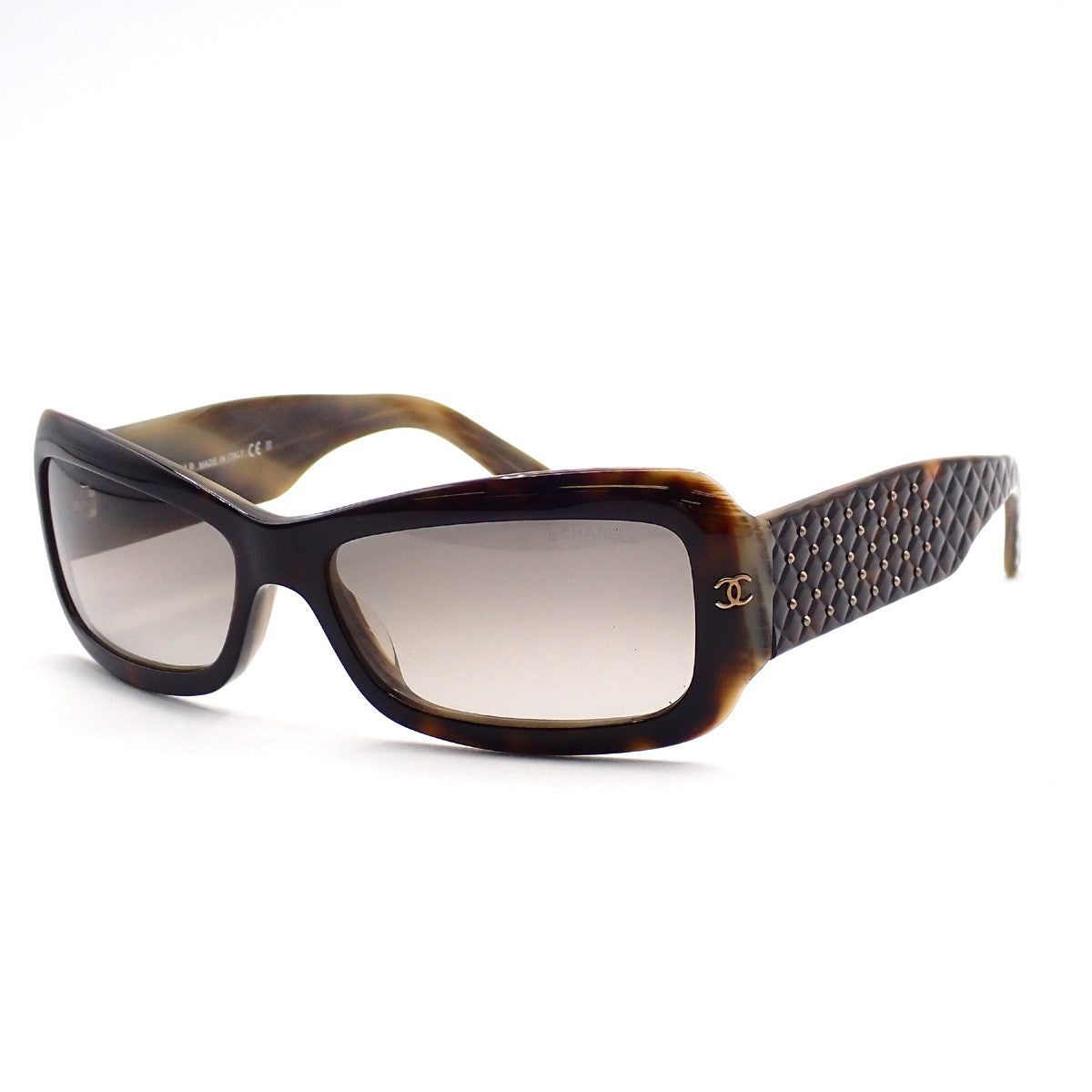 CHANEL CC Matelasse Sunglasses Eye Wear Plastic Brown GHW 5099 Italy 63RL876