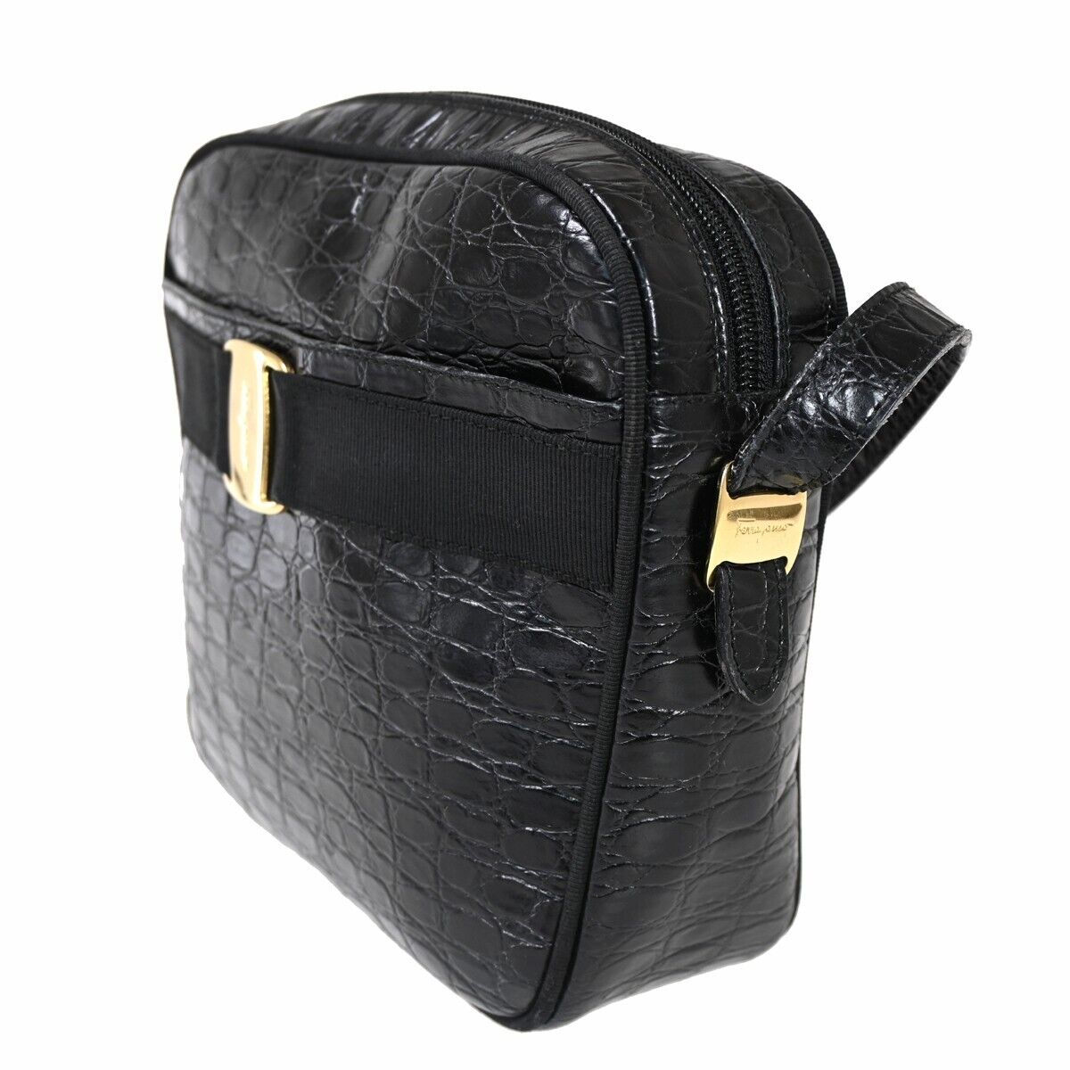 SALVATORE FERRAGAMO Vara Crossbody Shoulder Bag Embossing Leather Black 61SH200