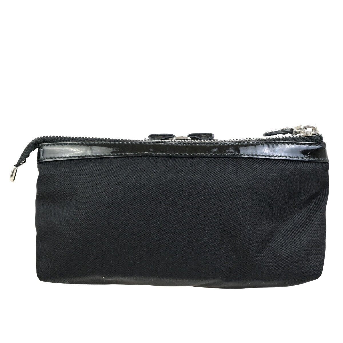 SALVATORE FERRAGAMO Vara Cosmetic Pouch Bag Nylon Leather Black 07KA515
