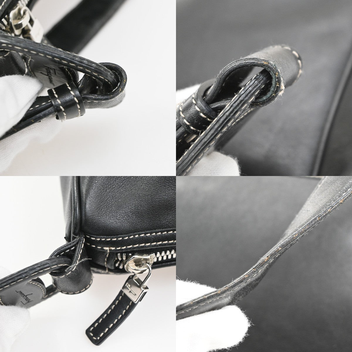 SALVATORE FERRAGAMO Logo Vara Shoulder Bag Leather Black SHW Italy 02MA690