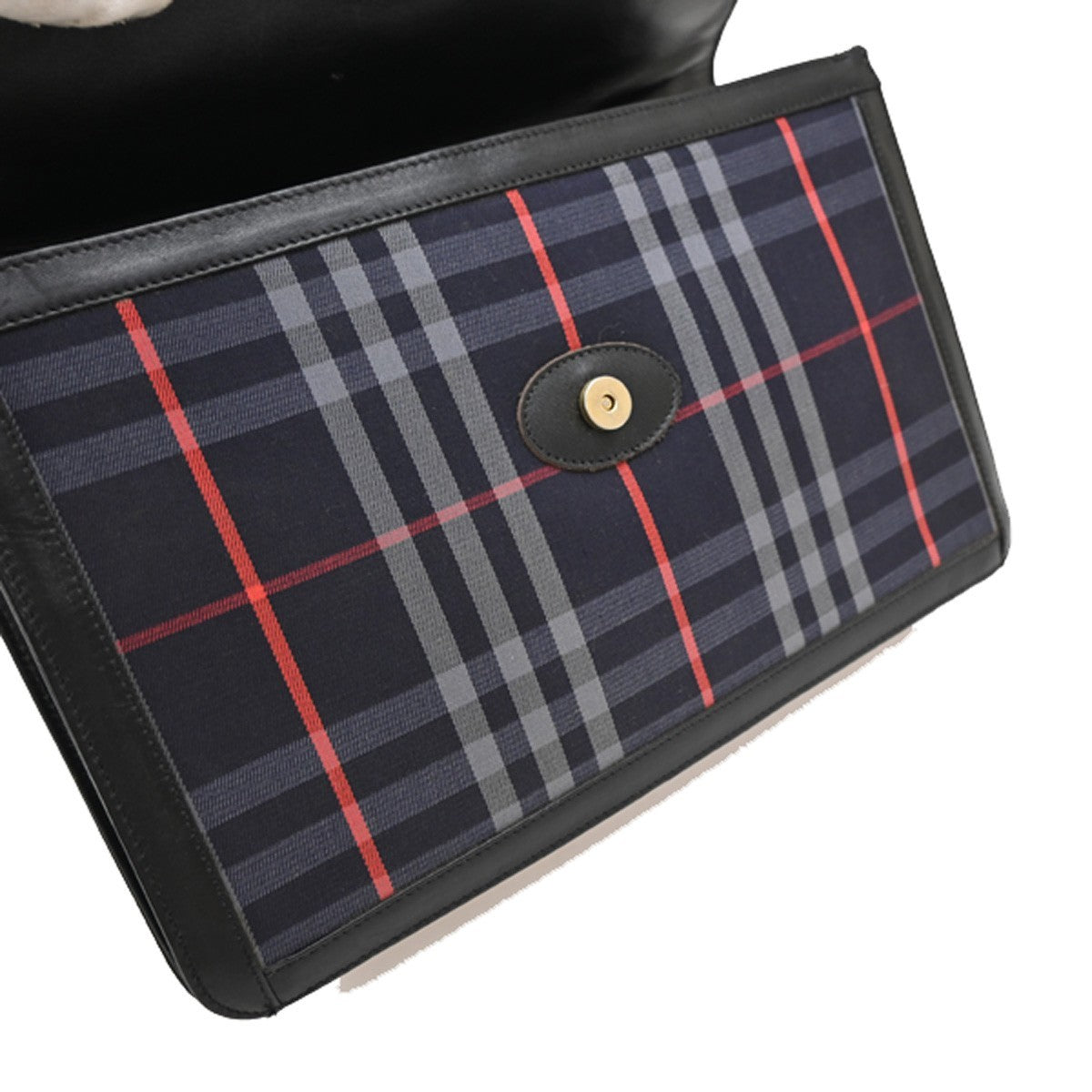 Burberrys Logo Clutch Bag Nova Check Canvas Leather Navy Blue Black 01EF823